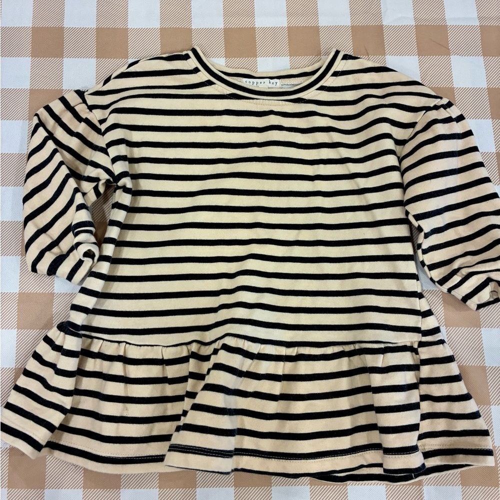 Copper Key Cream and Black Striped Tunic Top Dress 3t